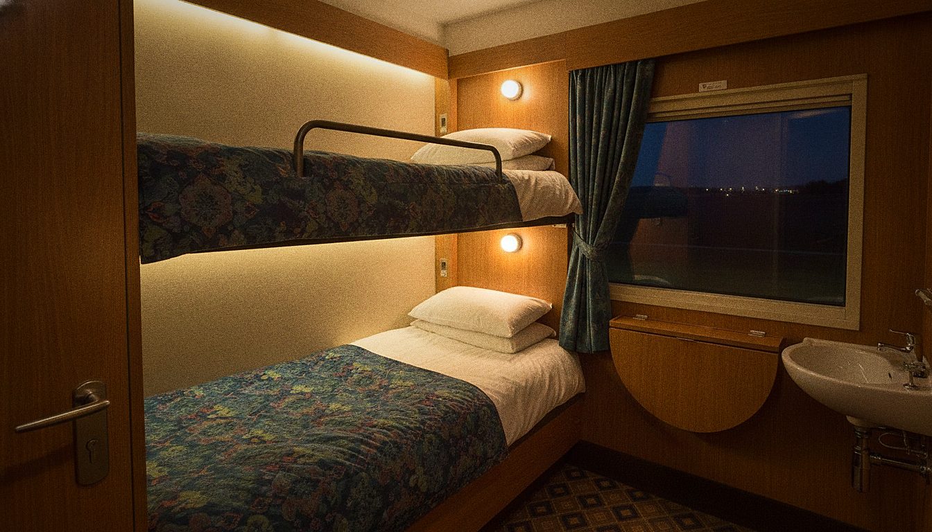 Cabine couchette du train de nuit Caledonian Sleeper avec lits superposés